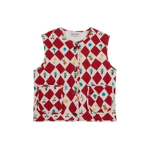 Bobo Choses Harlequin Mønstret Quiltet Vest Rød | Rød | 4-5 years