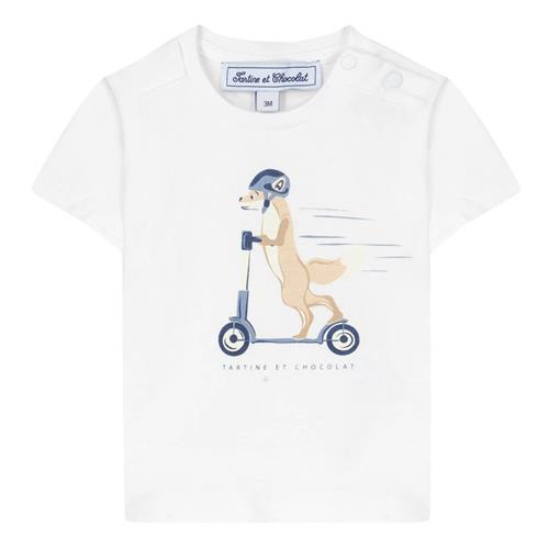 Tartine et Chocolat T-Shirt i White med Fox på Scooter | Hvid | 2 years