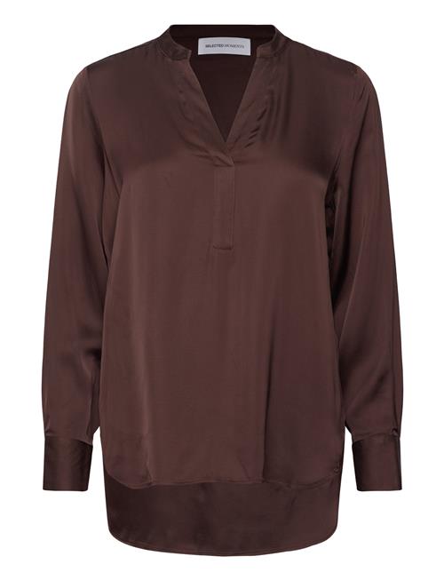 Selected Femme Slfmaribell Ls Satin Top B Selected Femme Brown