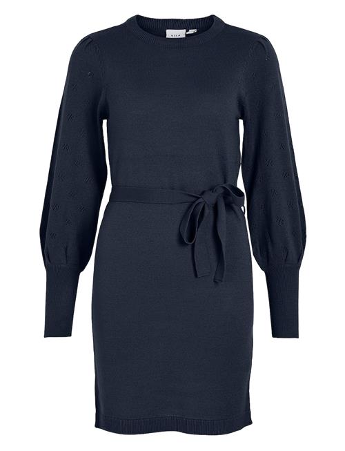 Viava L/S Belt Short Knit Dress Vila Navy