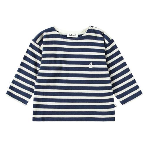 Se Molo GOTS Edarko Stribet Langærmet T-shirt Oceanic | Marine blå | 62 cm ved Babyshop