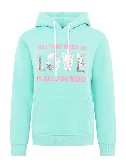 Se Zwillingsherz Sweatshirt 'Love is all you need'  mint / lys pink / sølv ved About You