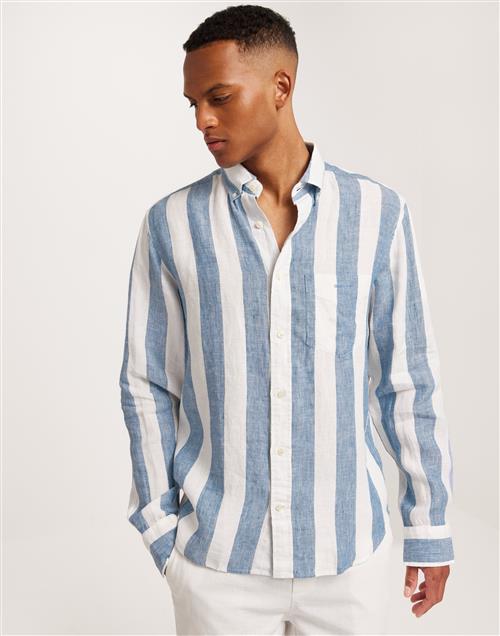 Gant Reg Bold Stripe Linen Shirt Hørskjorter Blå