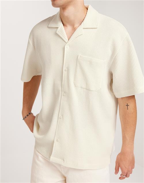 Selected Homme Slhboxy-Casper Waffle Ss Shirt Ex Beige