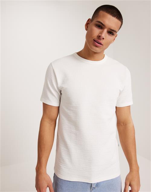 Selected Homme Slhsander Seersucker Ss O-Neck Tee Kortærmede t-shirts Hvid