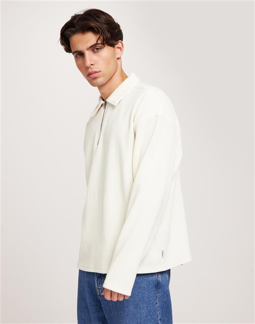 Jack & Jones Jorrick Plisse Sweat Zip Split Polo Trøjer med lynlås Beige