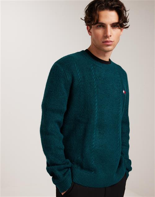 Tommy Jeans Tjm Slim Cable Knit Cneck Striktrøjer Grøn