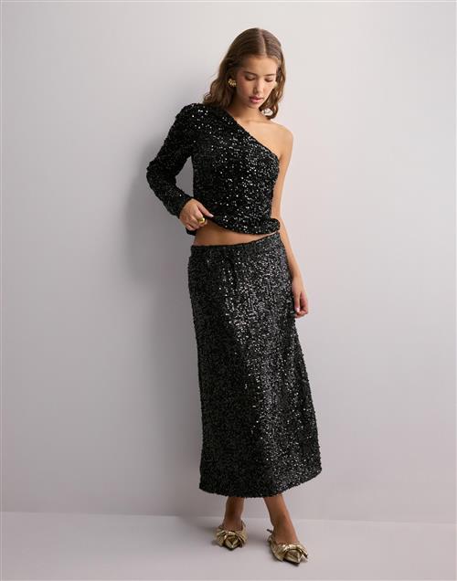 Pieces - Sort - Pcserena Sequin Hw Midi Skirt Mm