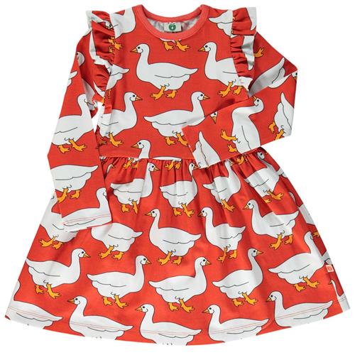 Småfolk Dress with geese Grenadine Dressm Tennis Kleid Grenadine | Rød | 3-4 years