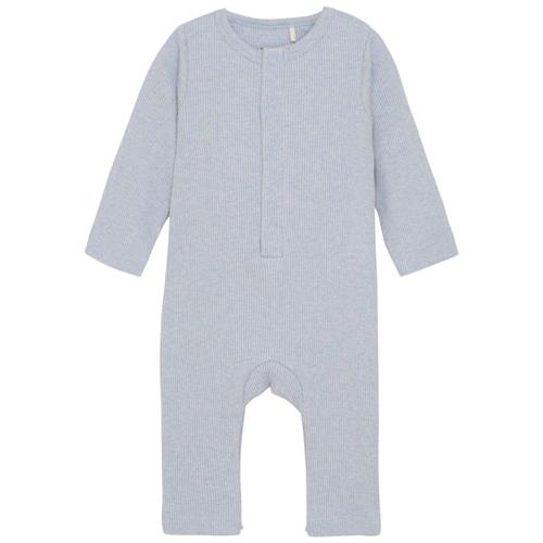 Se Fixoni Romper LS Mélange Rib Zen Blue Rib Romper Zen Blue Rib Romper | Blå | 86 cm ved Babyshop