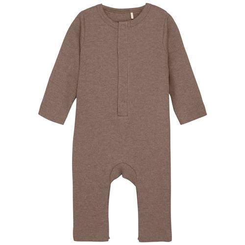 Fixoni Romper LS Mélange Rib Deep Taupe | Brun | 68 cm