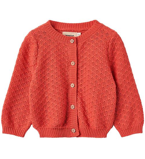 Se Wheat Cardigan - Strik - Magnella - Candy Red m. HulmÃ¸nster ved KidsWorld