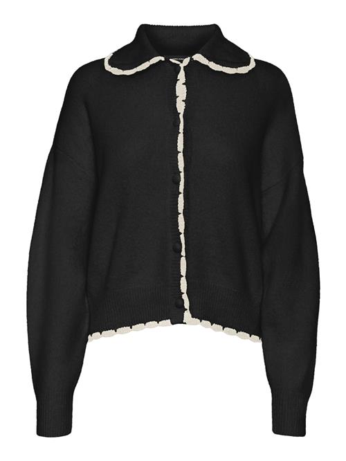 Se VERO MODA Cardigan 'LOULOU'  sort / hvid ved About You