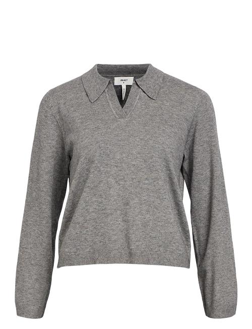 Object Objthess L/S V-Neck Knit Polo Noos Object Grey