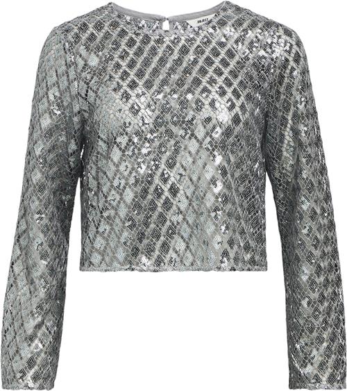 Object Objgitte LO L/S TOP 136 Kvinde Asphalt/silver Sequins Toppe Loose Fit Str XS - hos Magasin