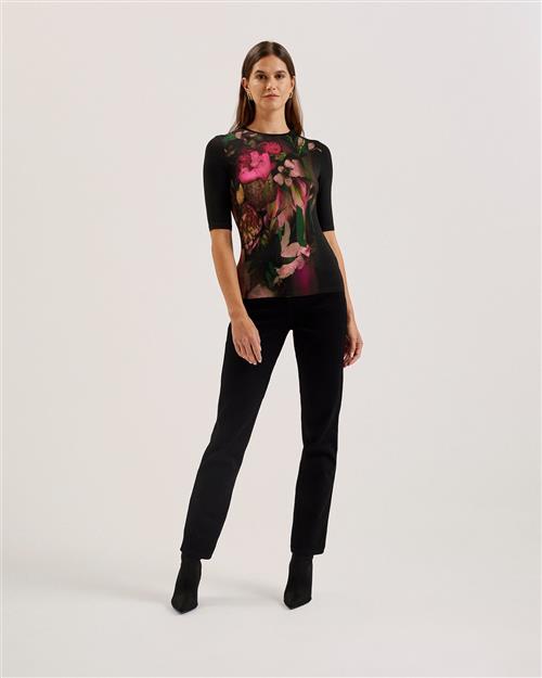 Se Ted Baker Floene Printed Skinny Fit Top Kvinde Black Toppe Str L /4 - hos Magasin ved Magasin