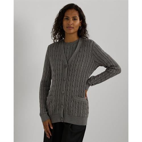 Lauren Ralph Lauren CMB Ctn/br Ryn/lrxls Cardigan Kvinde Deco Pewter Cardigans Str L - hos Magasin