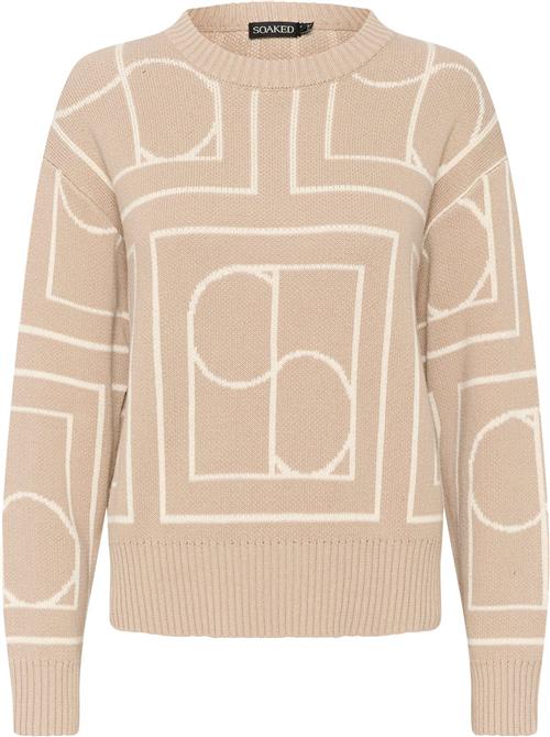 Se Soaked in Luxury Slcabba Pullover LS Kvinde Plaza Taupe Monogram Sweaters Str S - hos Magasin ved Magasin