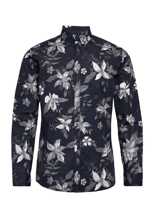 Lindbergh Aop Flower Superflex Shirt L/S Lindbergh Navy