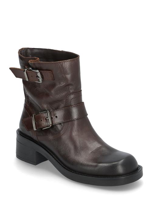 Se Bianco Biaharper Mid Calf Biker Boot Pull Up Leather Bianco Brown ved Booztlet