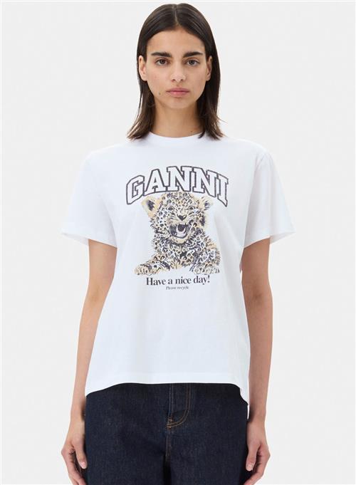 Se Ganni Basic Jersey Leopard Relaxed T-shirt Leopard Bright White ved Number Nine