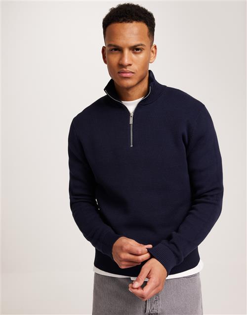 Selected Homme Slhdane Ls Knit Structure Half Zip Half zip Blå