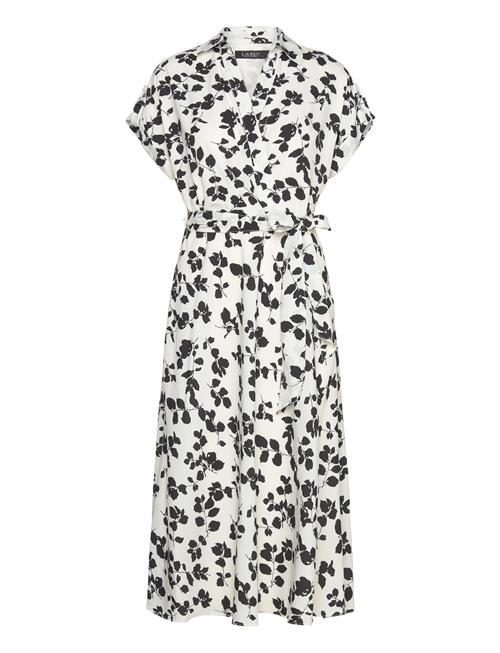 Lauren Ralph Lauren Leaf-Print Belted Crepe Dress Lauren Ralph Lauren Cream