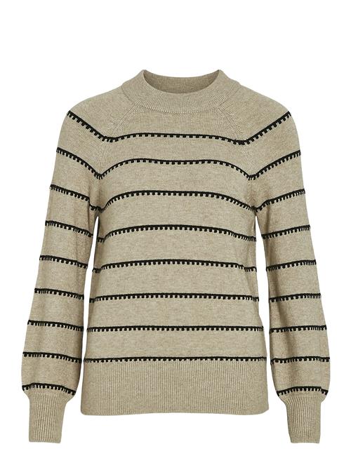 Se Vila Viril Crew Neck L/S Stripe Knit Top Vila Beige ved Booztlet