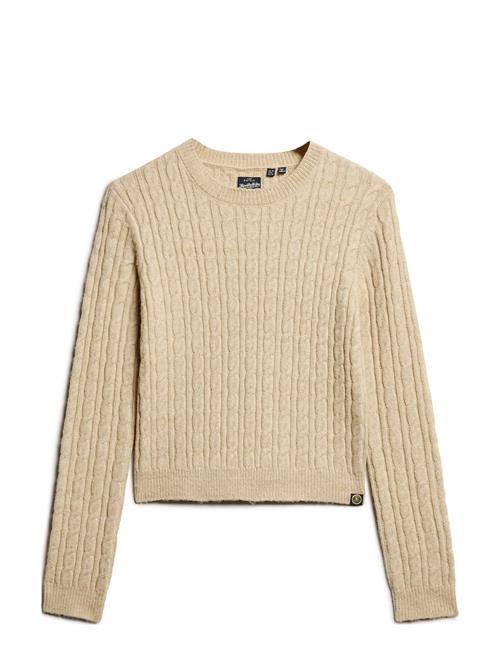 Fitted Cable Crew Neck Jumper Superdry Beige