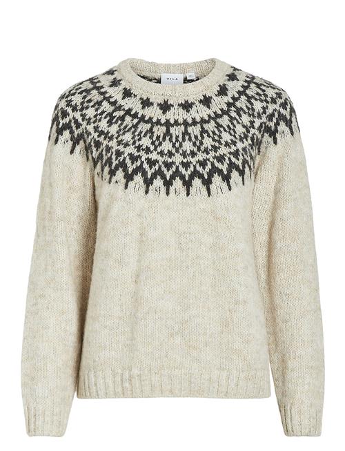 Se Vila Viejla O-Neck L/S Jacquard Knit Top Vila Beige ved Booztlet