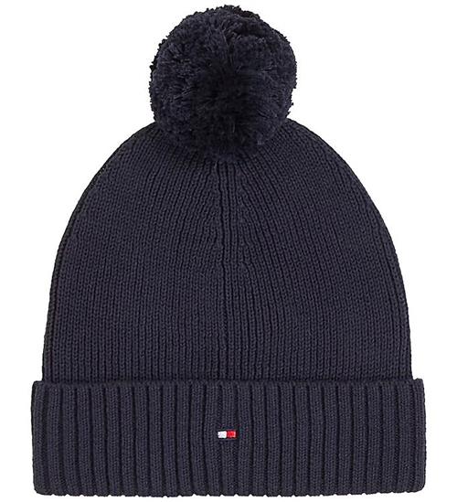 Se Tommy Hilfiger Hue - Strik - Essential Pom Pom - Space Blue ved KidsWorld