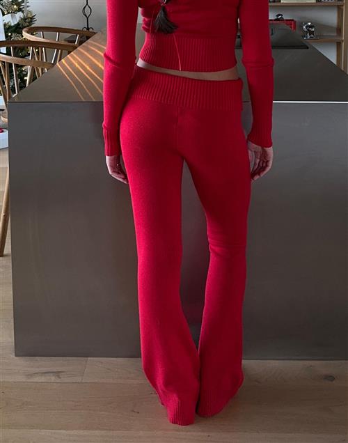 Nelly - Rød - Tight Rib Knit Pants