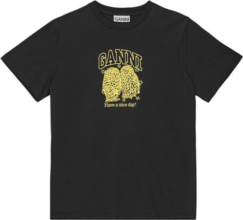 Ganni Basic Jersey Owls Relaxed Tshirt Kvinde Phantom Kortærmede T-shirts Str XS - hos Magasin