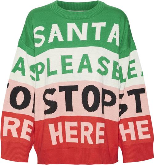 Vero Moda Vmsantatext LS Oneck Pullover Xmas Kvinde Jelly Bean/w. Birch + Pink + Chines Sweaters Regular Fit Str M - hos Magasin