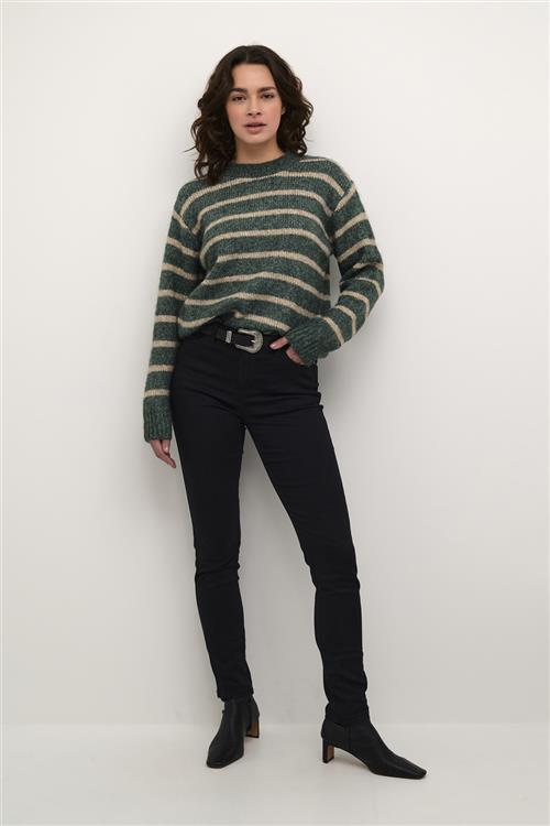 Se Kaffe Katrina Striped Pullover Kvinde Green Mel. / Feather Gray Mel. Langærmede Bluser Str S - hos Magasin ved Magasin