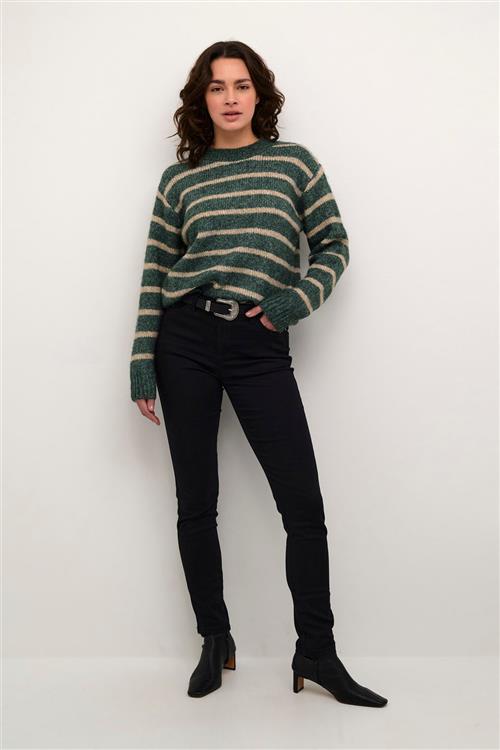 Se Kaffe Katrina Striped Pullover Kvinde Green Mel. / Feather Gray Mel. Langærmede Bluser Str M - hos Magasin ved Magasin