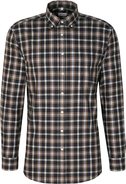 Seidensticker Flannel Shirt Regular Long Sleeve Buttondown-collar Check Mand Blue Langærmede Skjorter Str 44 - Bomuld hos Magasin