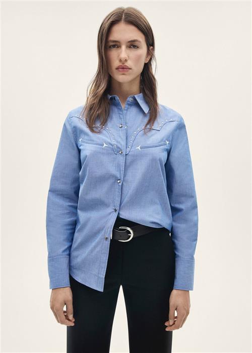 MANGO Cotton Shirt With Stud Detail Kvinde Medium Blue Skjorter Str M - hos Magasin