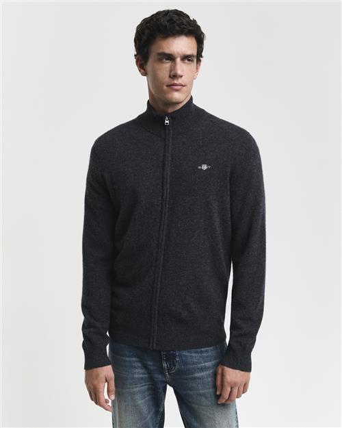 Se Gant Extrafine Lambswool ZIP Cardigan Mand Dk Charcoal Melange Cardigans Str S - hos Magasin ved Magasin