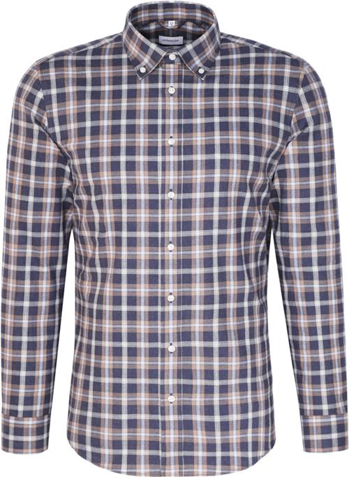 Seidensticker Flannel Shirt Slim Long Sleeve Buttondown-collar Check Mand Blue Langærmede Skjorter Str 42 - Bomuld hos Magasin