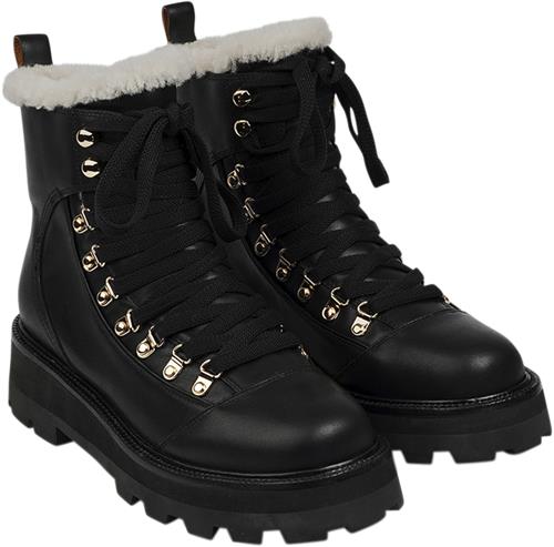 Se Lovelies Mitchell Leather Trekking Boots With Shearling Kvinde Black Snørestøvler Str 37 - hos Magasin ved Magasin