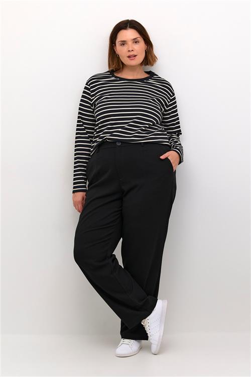 Kaffe Curve Kcwinni LS Tshirt Kvinde Black Deep/turtledove Stripe Kortærmede T-shirts Str L - hos Magasin