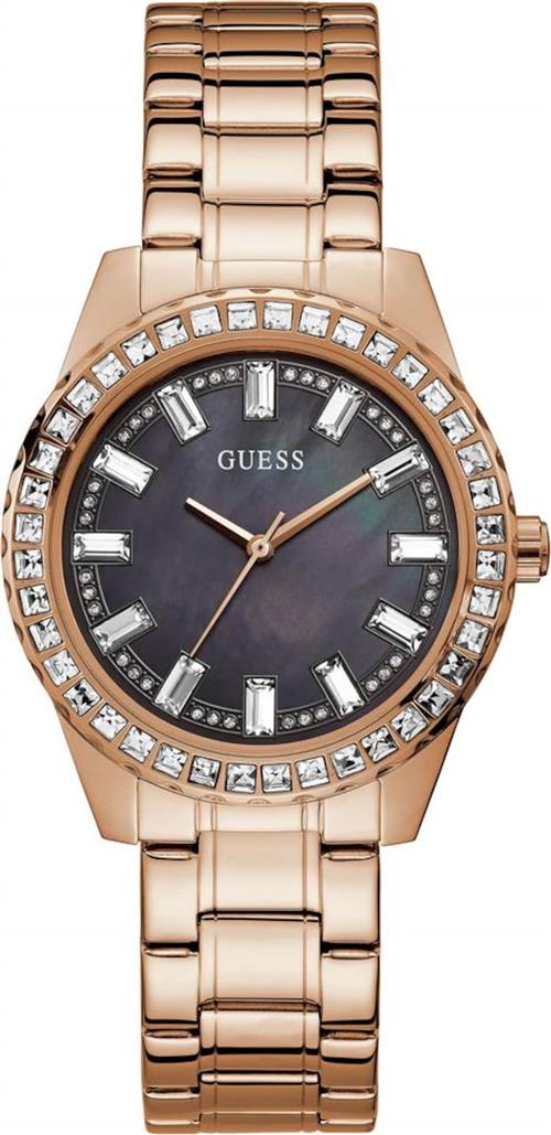 GUESS Analogt ur 'Sparkler'  rosa guld / sort / transparent