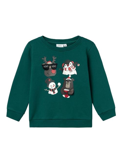 NAME IT Sweatshirt 'NMMRSANTA'  grå / mørkegrøn / rød / hvid