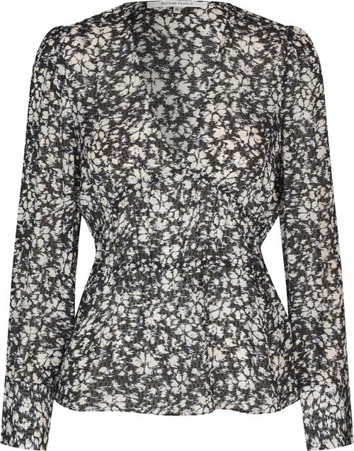 Second Female Scratch Blouse Kvinde Black Langærmede Bluser Str S - Viskose hos Magasin