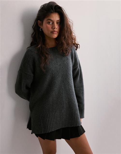 Pieces - Grå - Pcnancy Ls Loose O-Neck Knit Noos B