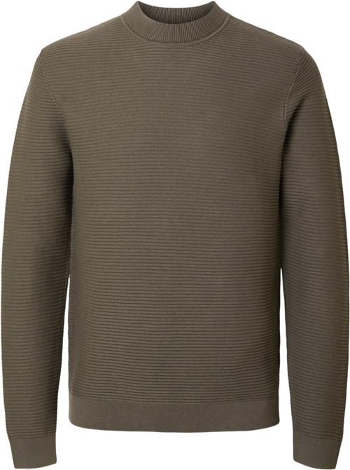 Se Selected Homme Slhtion LS Knit Structure Mock Neck Mand Kalamata Sweatshirts Str S - hos Magasin ved Magasin