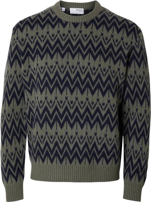 Selected Homme Slhpine LS Knit Relaxed Crew Neck Mand Kalamata/sky Captain Sweaters Str XL - hos Magasin