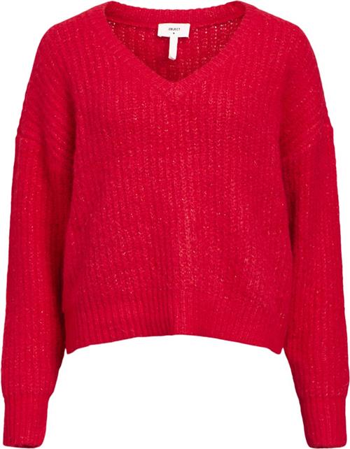 Object Objmilu LS LO Vneck Knit E AU 24 Kvinde Flame Scarlet Toppe Loose Fit Str S - hos Magasin