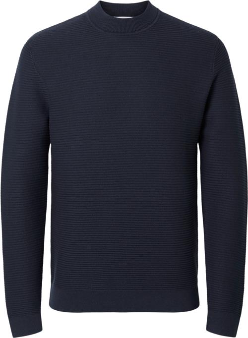 Se Selected Homme Slhtion LS Knit Structure Mock Neck Mand Sky Captain Sweatshirts Str XL - hos Magasin ved Magasin